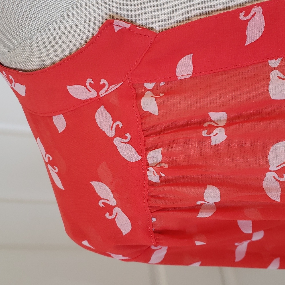 Anthropologie Pleione Swan Print Mandarin Collar Blouse Tunic Red Orange S - Picture 8 of 15